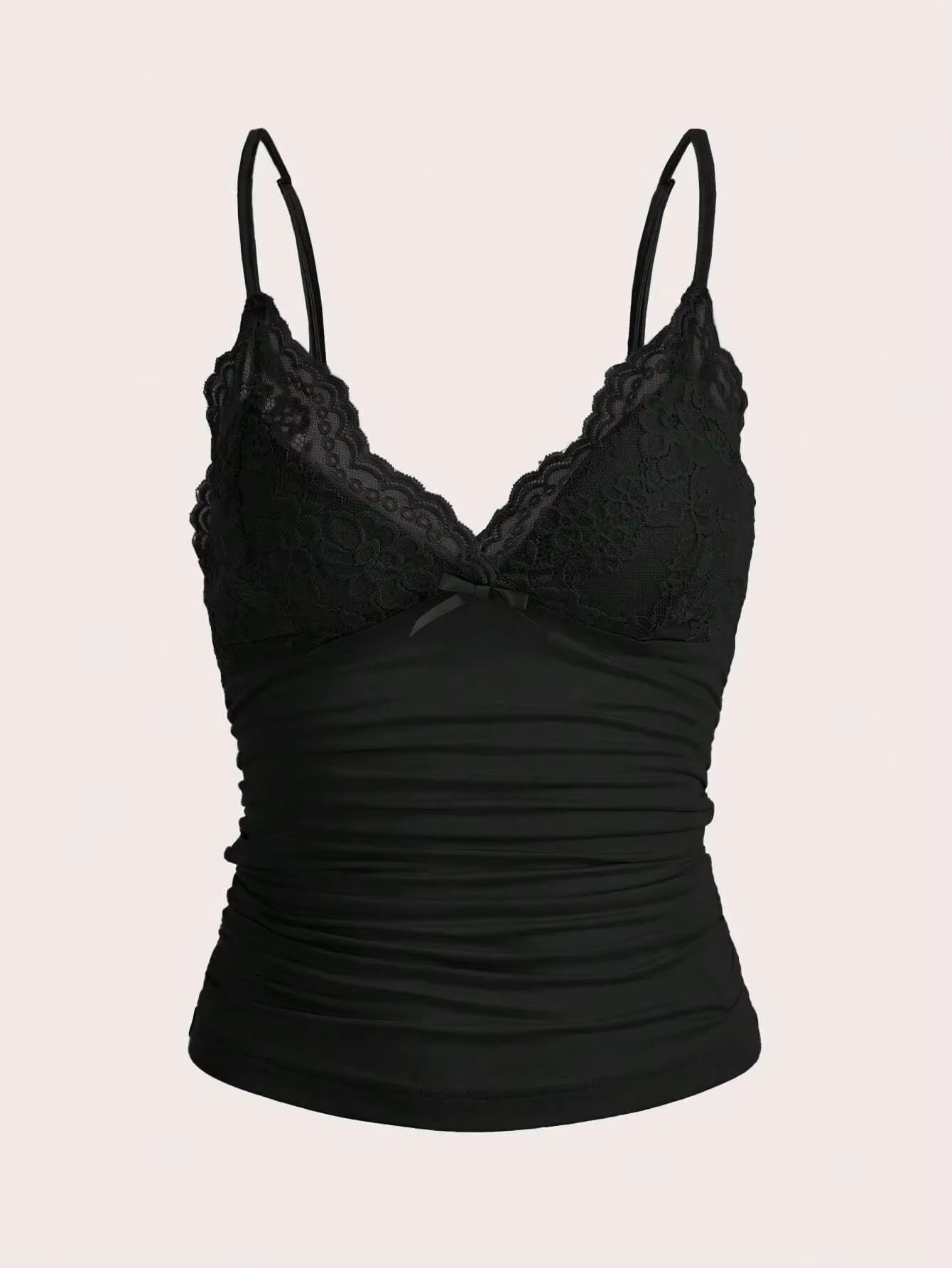 Contrast Lace Front Bow Cami Top