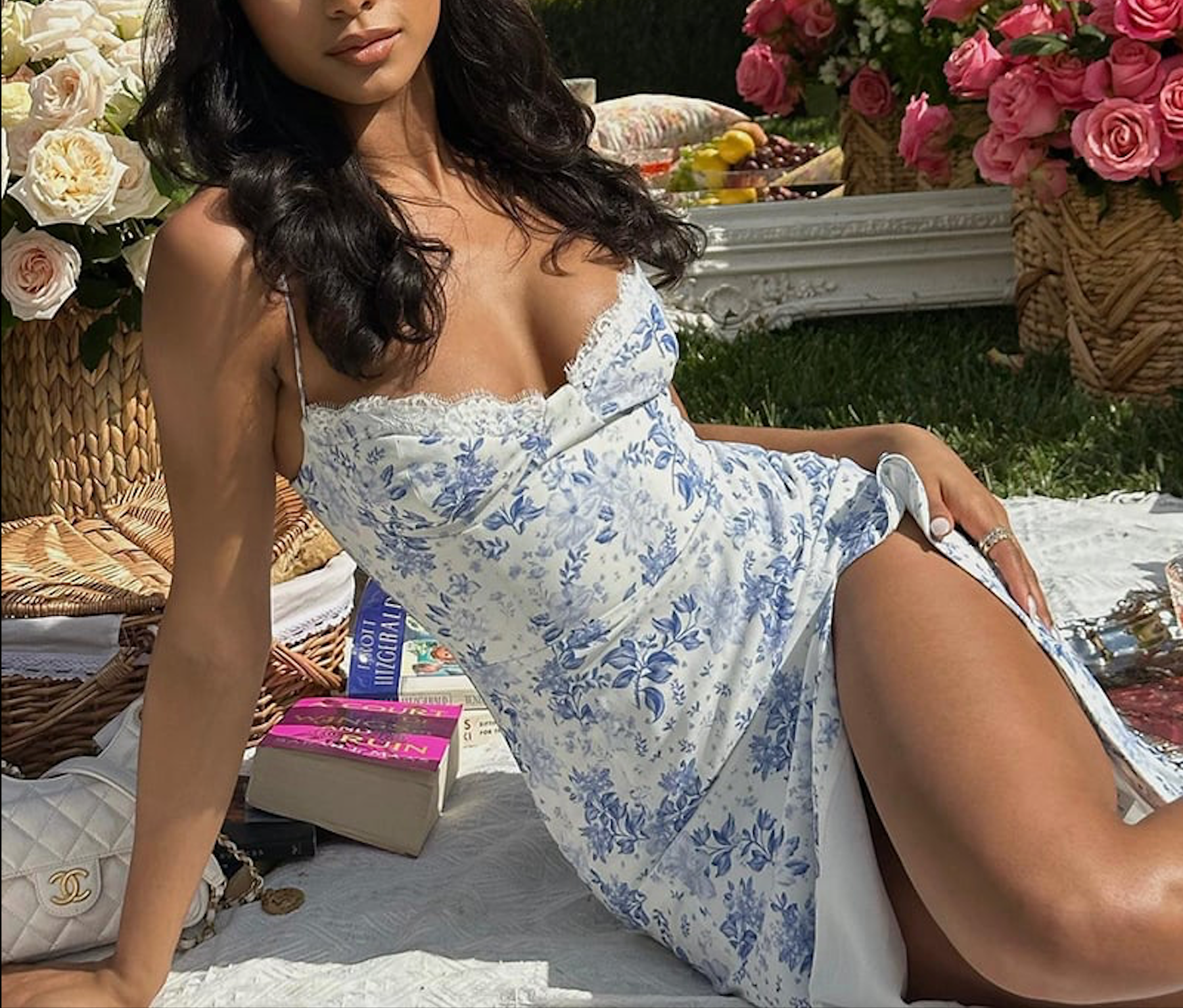 Lace Floral Print Midi Dress