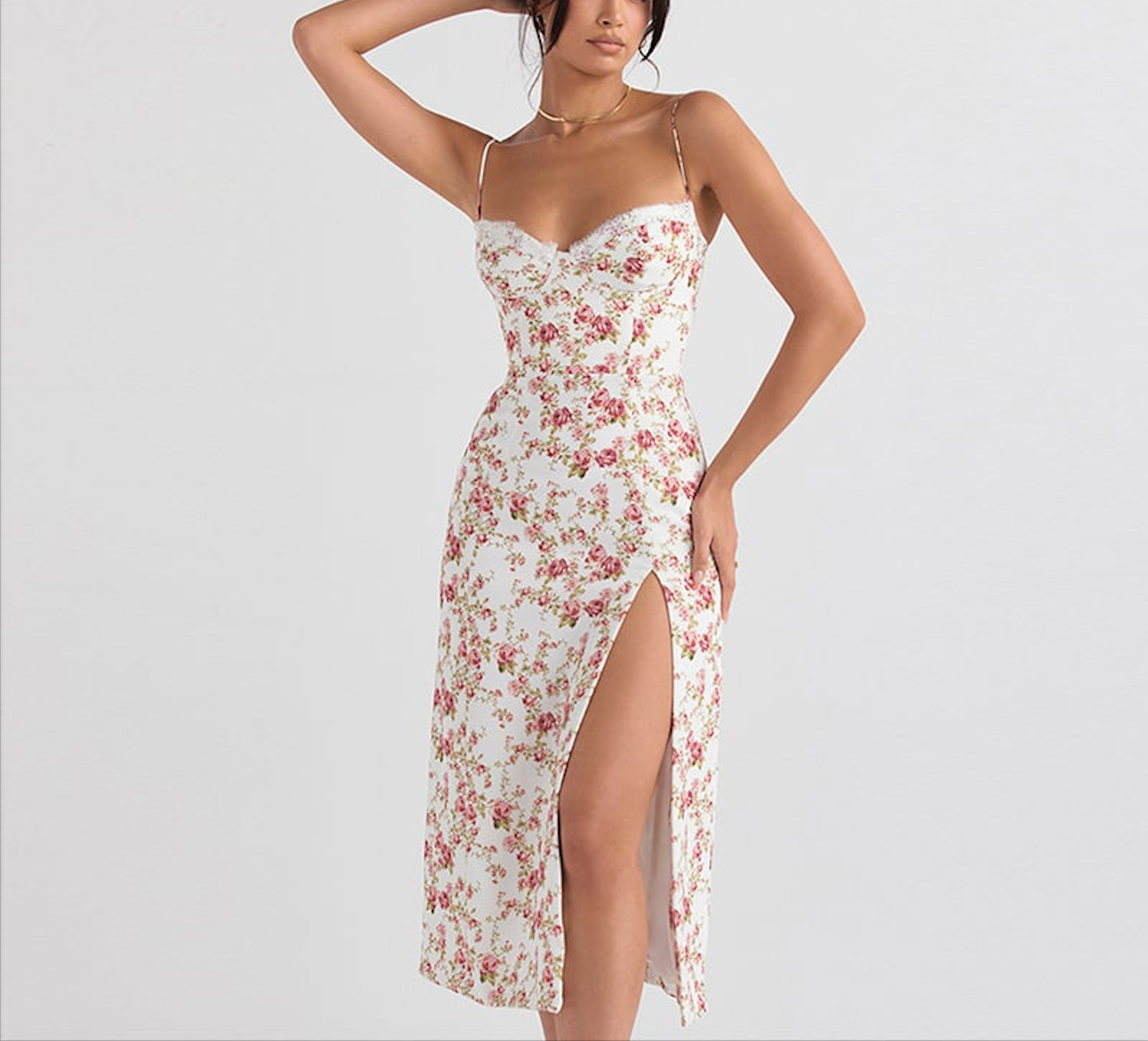 Lace Floral Print Midi Dress