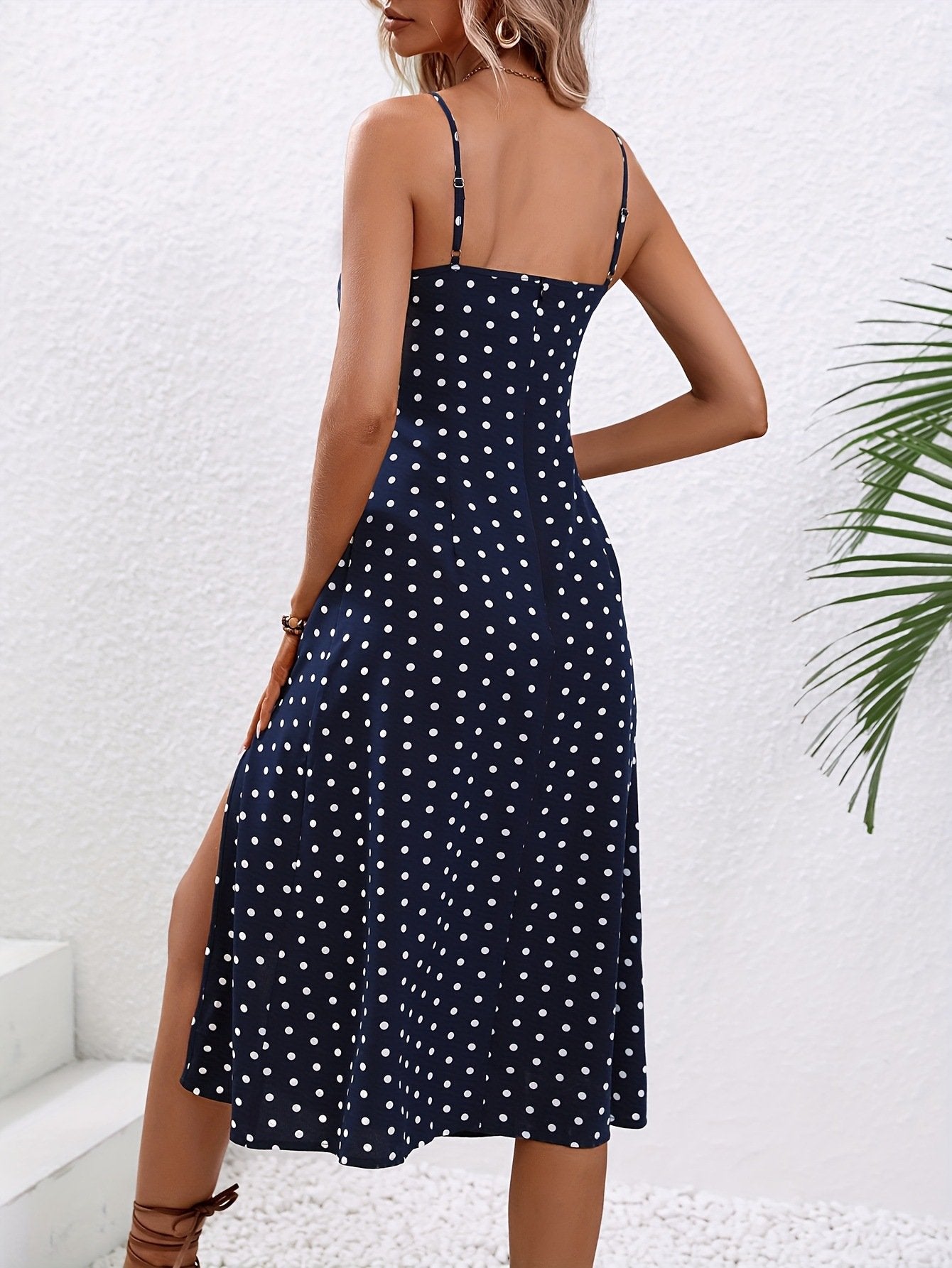 Polka Dot Print Maxi Suspender Dress 