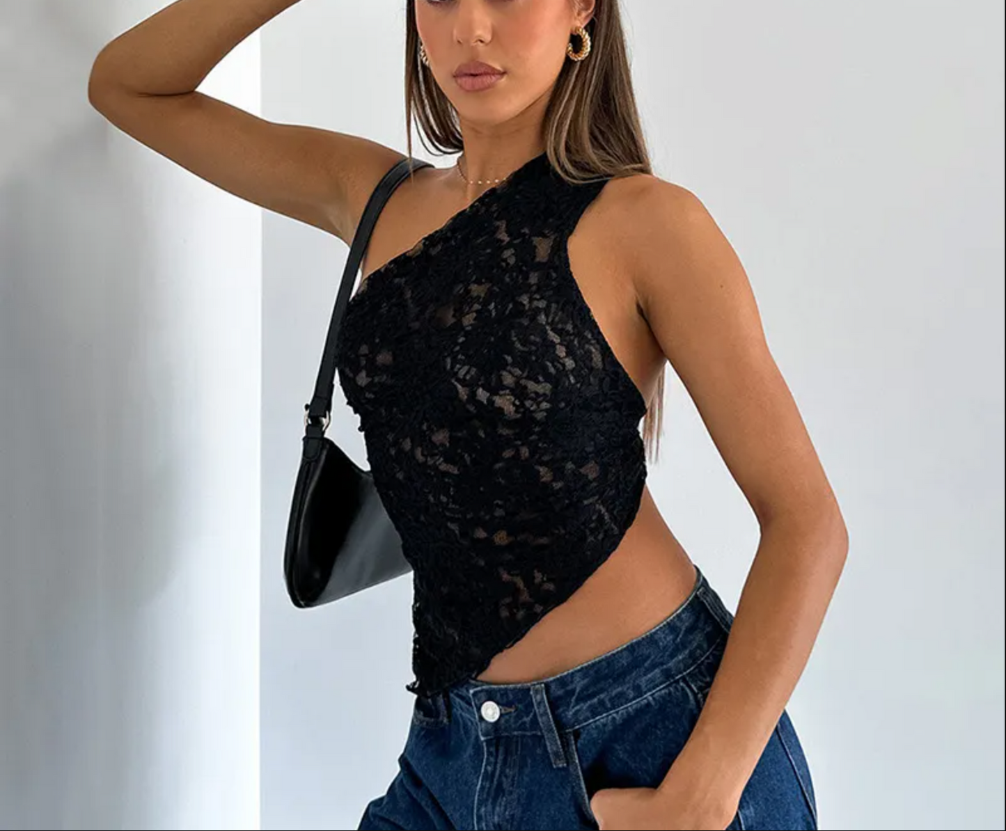 Sexy Lace Backless Asymmetrical Top