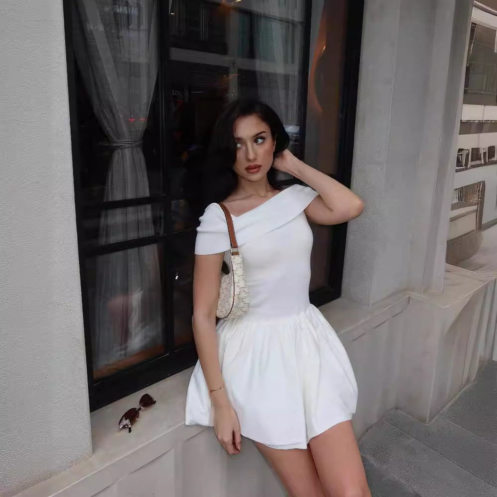 Knitted Hollow-Out off Collar Dress