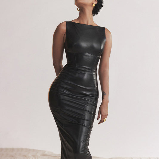 Faux Leather Bodycon Maxi Dress