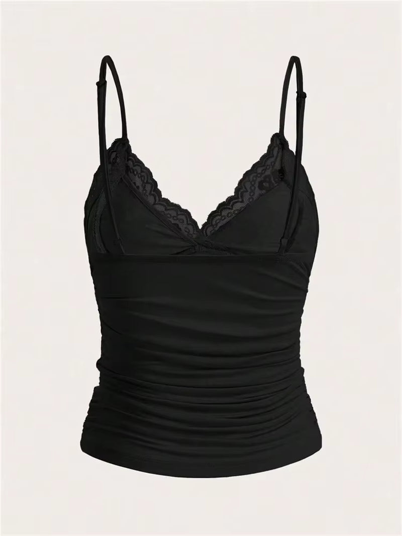 Contrast Lace Front Bow Cami Top