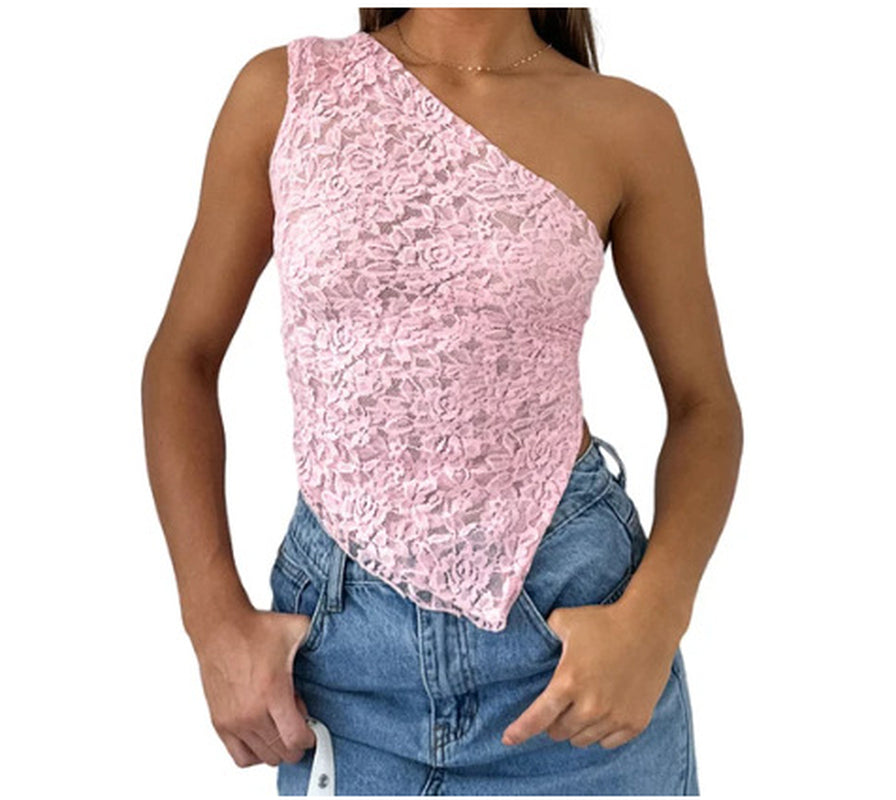 Sexy Lace Backless Asymmetrical Top