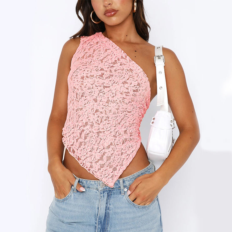 Sexy Lace Backless Asymmetrical Top