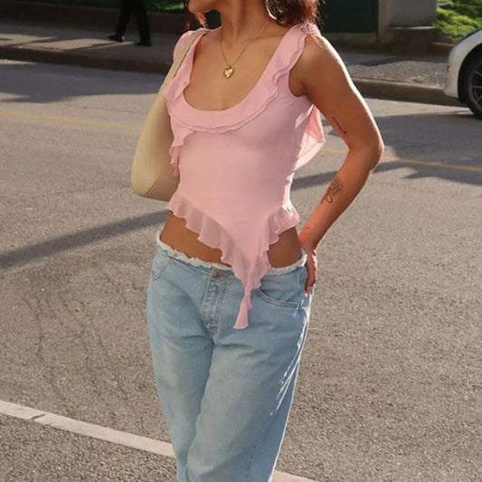 Sexy Backless Ruffles Tank Top