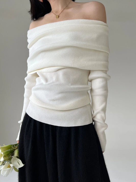 Off Shoulder Elegant Vintage Knitted Sweater 