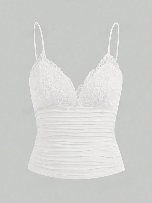 Contrast Lace Front Bow Cami Top