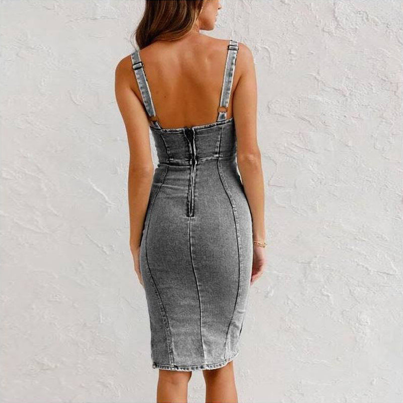 U-Neck Tight Slim Denim Dress