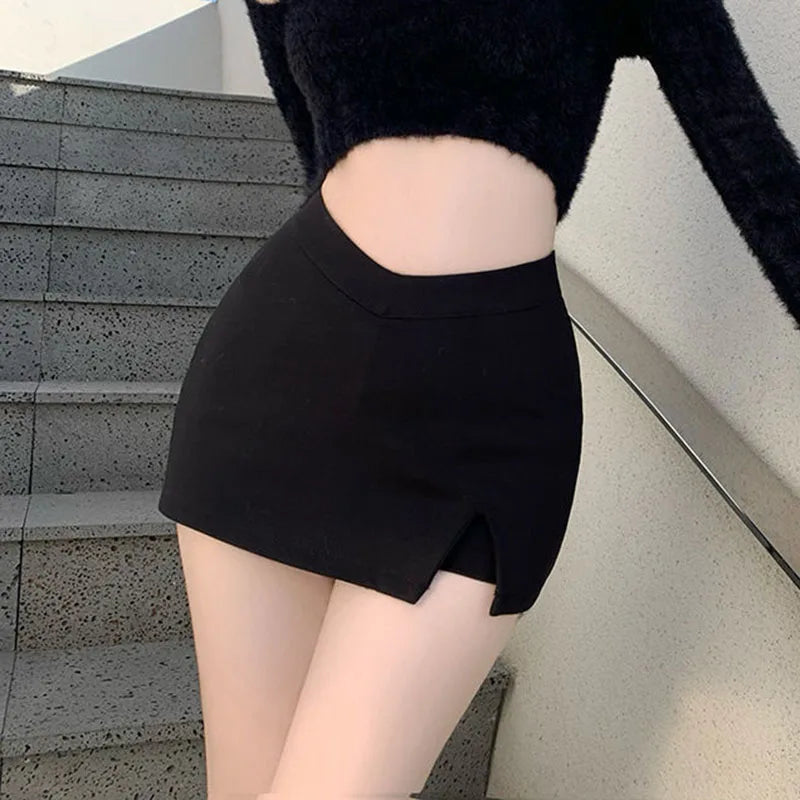 Sexy Black Split Mini Skirt