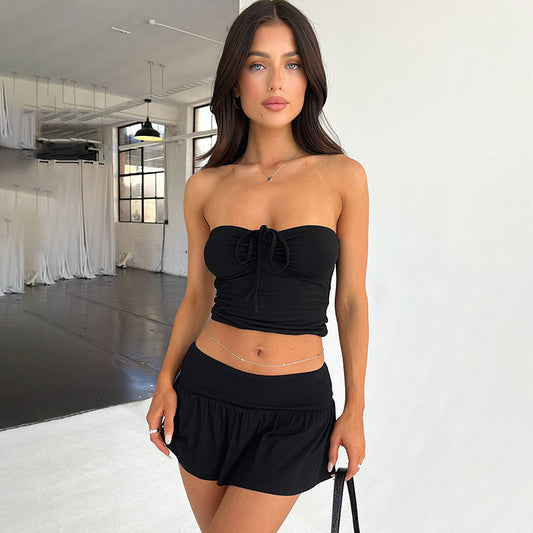 2 pc set - Sleeveless Tube Top and Pleated Mini Skirt