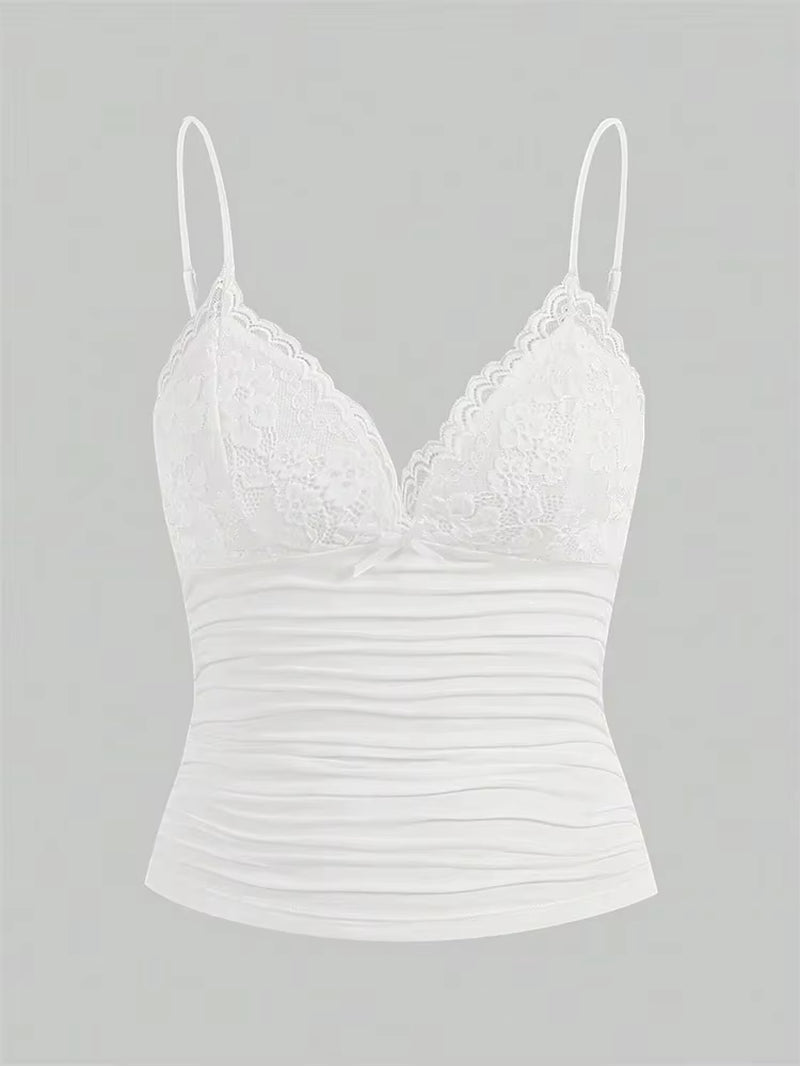 Contrast Lace Front Bow Cami Top