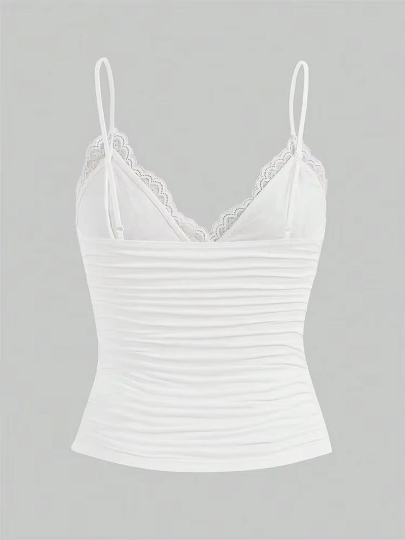 Contrast Lace Front Bow Cami Top